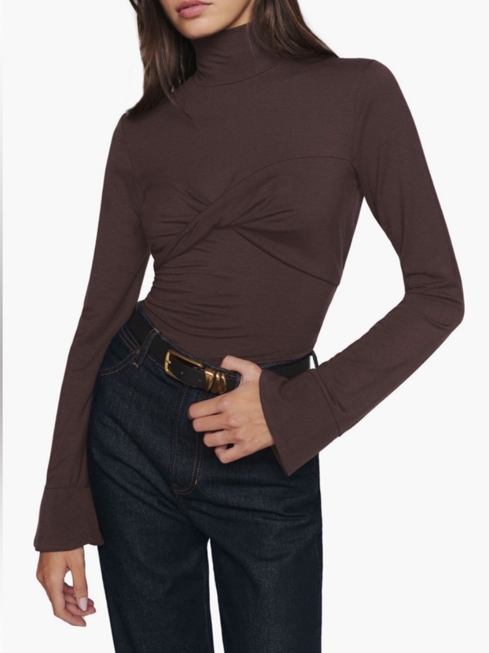 Reformation Zaire Knit Top Long Sleeve Turtleneck Open Back Tie Stretch Crop